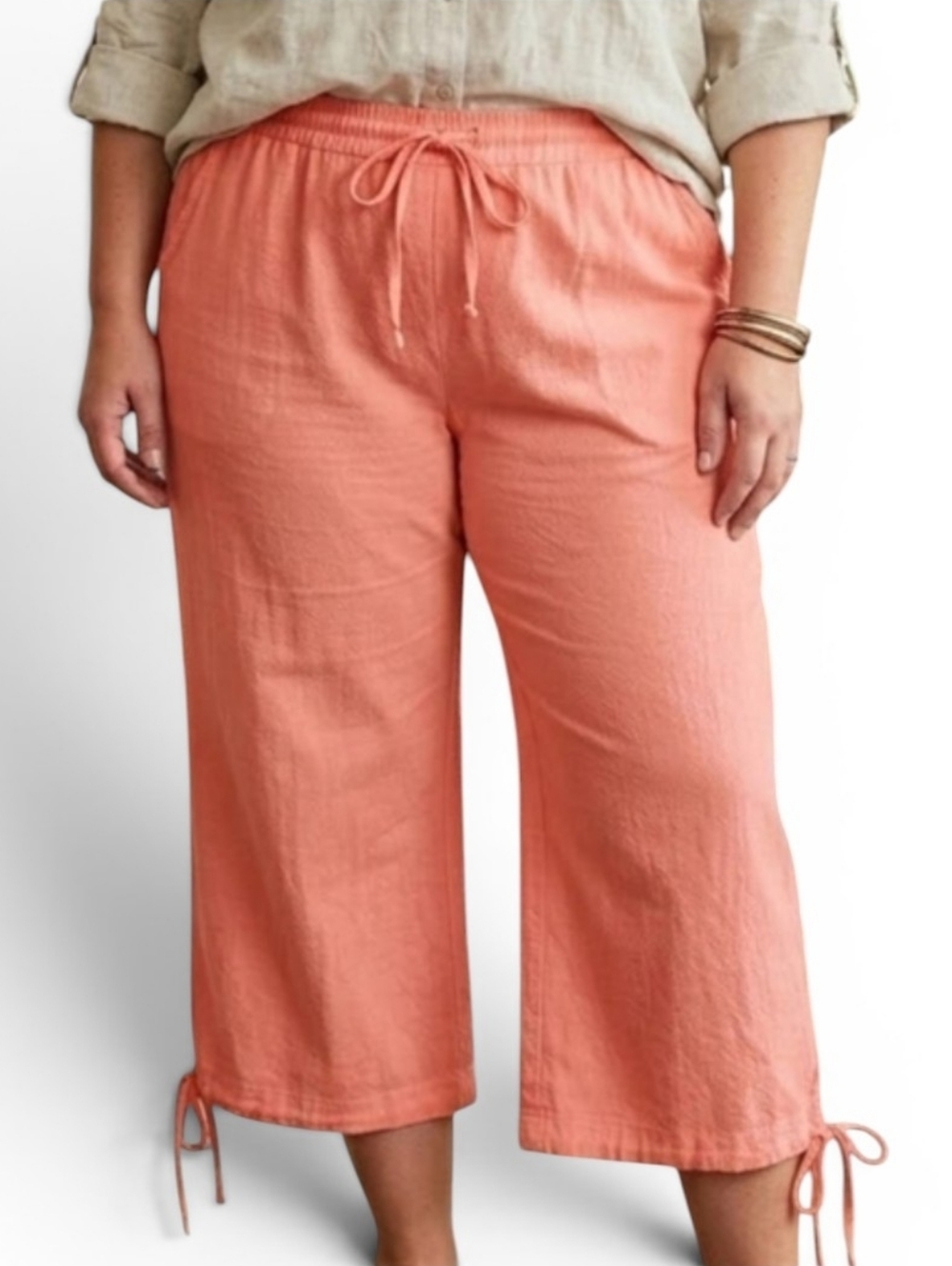 Classic Editions Coral Cotton Gauze Wide Leg Crop Capri Pants Plus 1X
